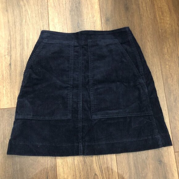 UNIQLO Corduroy Mini Skirt Size 0 Navy Blue Y2k Large Patch Pockets - Picture 1 of 8